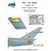 1:72 MiG-15 nýtovací šablona a křídelní plůtky