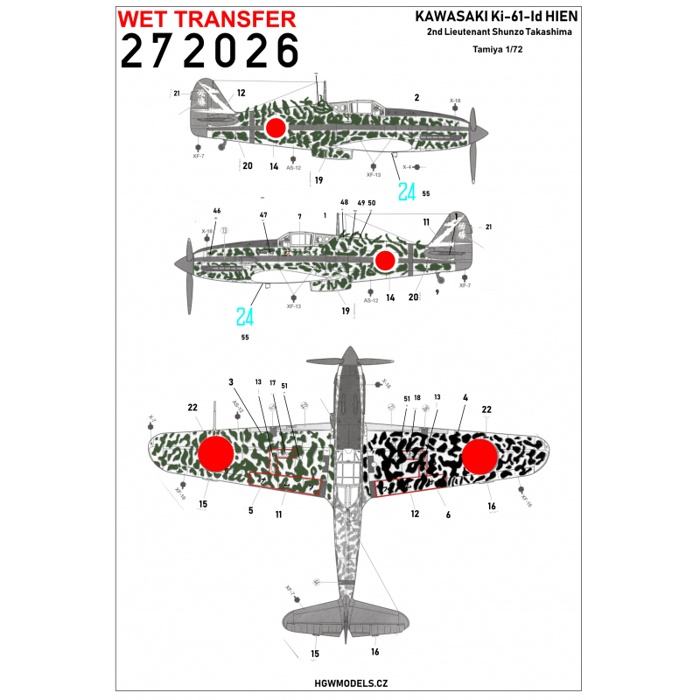 HGW 1/72 Wet Transfers Ki-61-Id Camouflage Shunzo Takashima -Tamiya - 272026